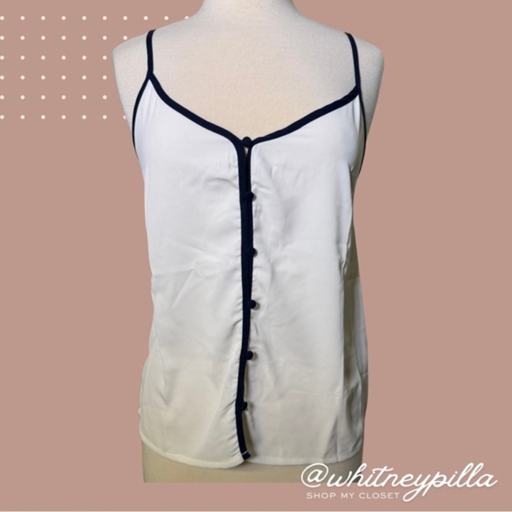 Rachel Parcell Tank White Navy trim Button Front Cami Top women’s small